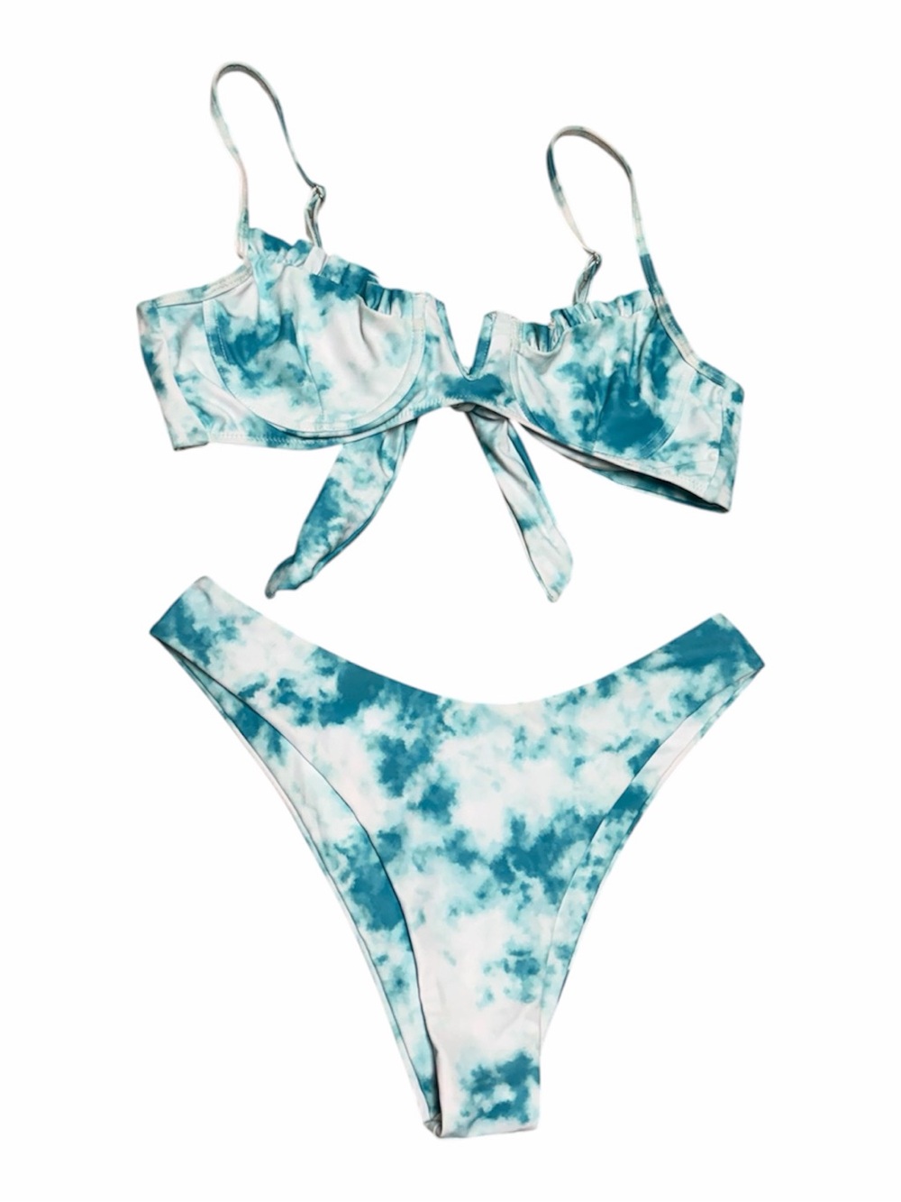 Zaful Teal and White Tie-Dye Bikini Set